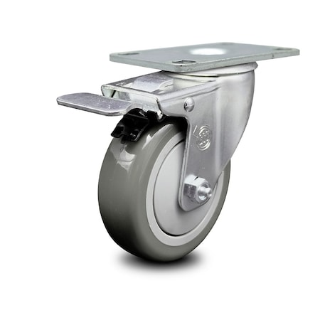 Service Caster 4 Inch Gray Polyurethane Wheel Swivel Top Plate Caster with Total Lock Brake SCC-TTL20S414-PPUB